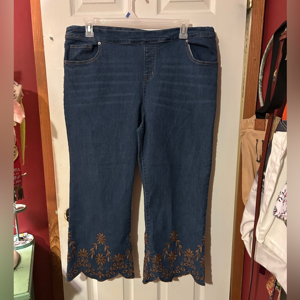 Flare Jeans with Brown Embroidery